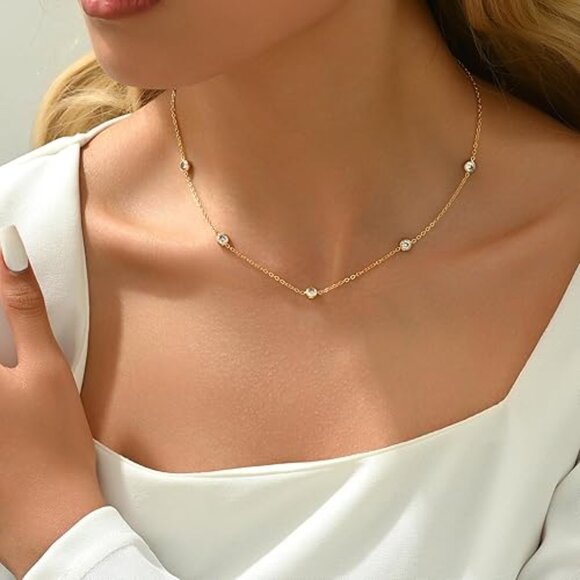 Neiman Marcus 18K Gold Plated Circular CZ Necklace - Picture 3 of 6